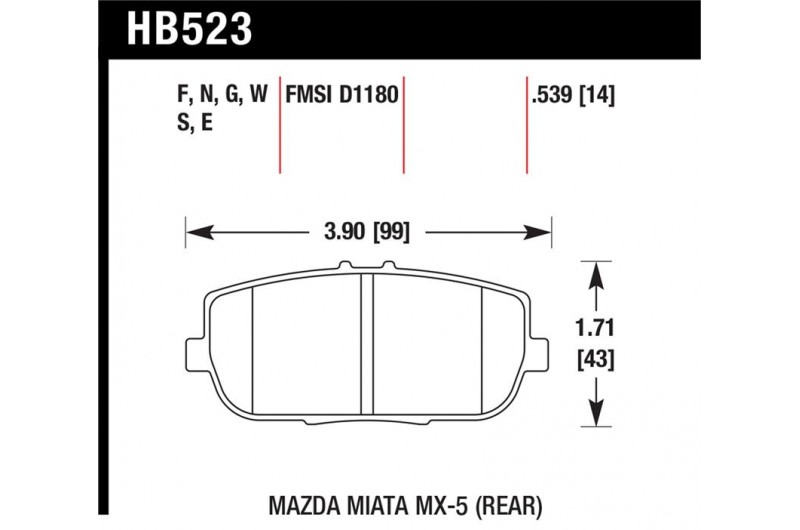 Гальмівні колодки Hawk HP+ 06-10 Mazda Miata Mx-5 HP+ HB523N.539