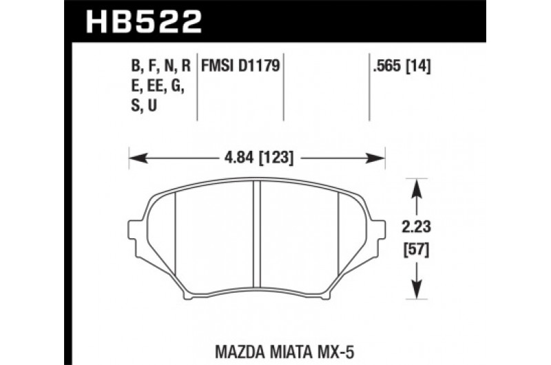 Гальмівні колодки Hawk DTC-70 06-14 Мазда MX-5 Miata (NC) Race Front Brake Pads HB522U.565